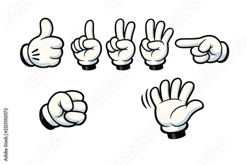 White Cartoon Hands Demonstrating Rock Paper Scissors Game Moves on Black Background
