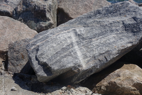 Banded Gneiss or Migmatite Rock Showing Metamorphic Mineral Patterns