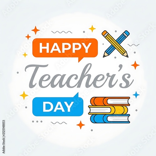 A colorful illustration celebrating Teacher's Day with books and pencils