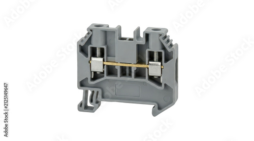 Essential grey electrical terminal block used for connecting wires safely in industrial and home automation systems transparent background