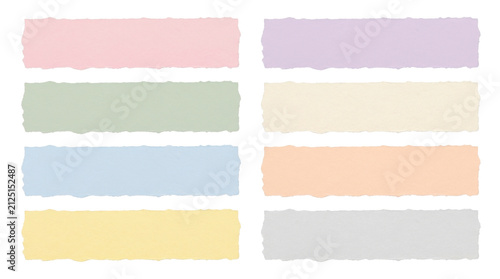 Set of Pastel Colored Torn Paper Strips on White Background