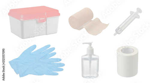 Medical Supplies First Aid Kit Essentials Collection Isolated