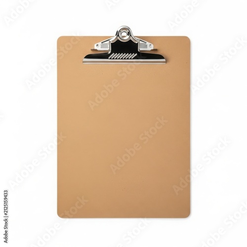 A Blank Light Brown Wooden Clipboard Isolated Against A Pure White Background
