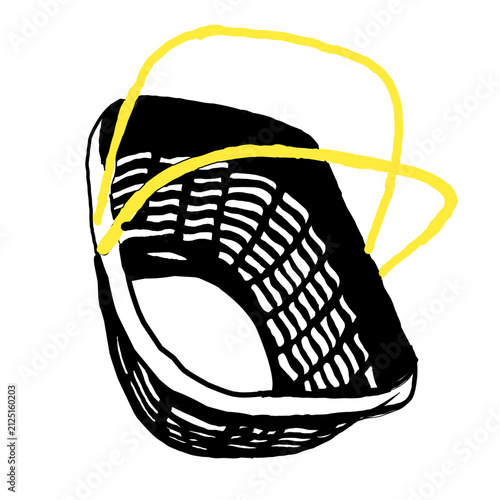 Illustrated Black Basket with Yellow Handle Isolated