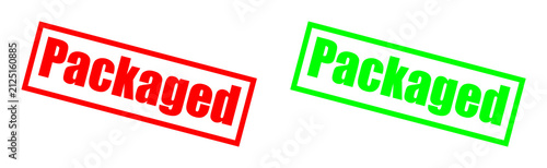 Red and green rubber stamps with the word 'Packaged' in clean lighting for approval concepts Isolated on transparent background