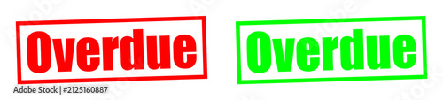 Two overdue stamps with contrasting red and green borders isolated on a clean surface