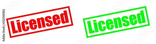 Two rubber stamps with the word 'Licensed' in red and green isolated on transparent background
