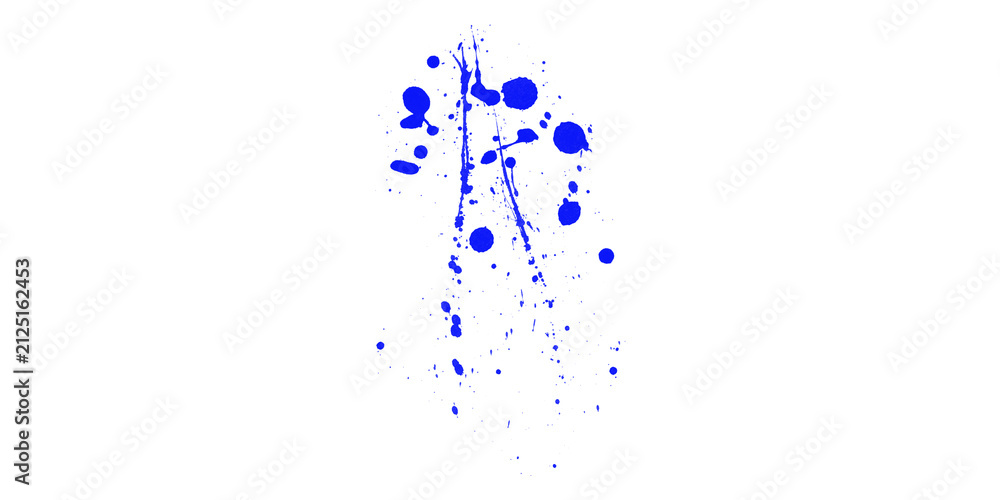 Fototapeta premium Blue ink splash on white background. Abstract paint splatter design element.