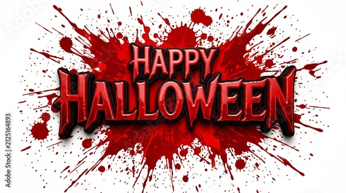Happy halloween text with blood splatter effect isolated on white background