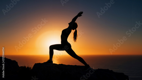 Silhouette donna che fa yoga al tramonto sulla scogliera