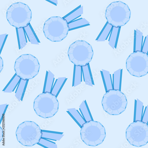 Light Blue Rosette Award Seamless Pattern on Pastel Blue Background, Cute Hobby Horsing and Baby Shower Celebration Design