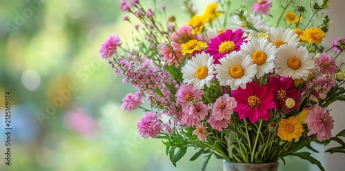 Vibrant Mixed Flower Bouquet with Daisies and Cosmos in a Vase, Perfect for Home Decor and Floral Arrangements