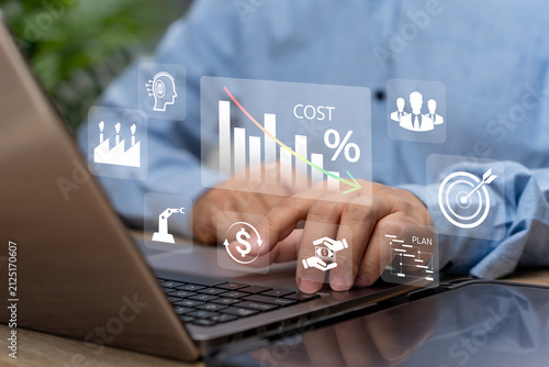 Businessman Using AI for Cost Reduction, Expense Management, Corporate Budget Optimisation, Financial Plan, Smart Business Analytics, Artificial Intelligence for Cost Control, Strategic Goal Setting