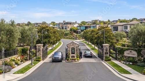 Obraz na plátne Gated community entrance with luxury homes