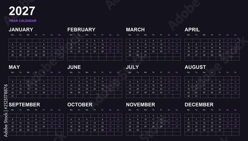 Foto Monthly calendar layout for 2026 year