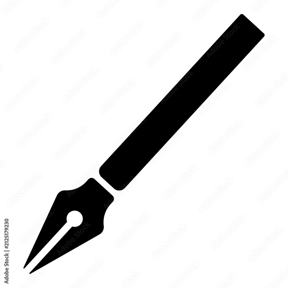 Fototapeta premium Fountain pen icon vector, black silhouette symbol for writing, signature and office design, isolated on white background