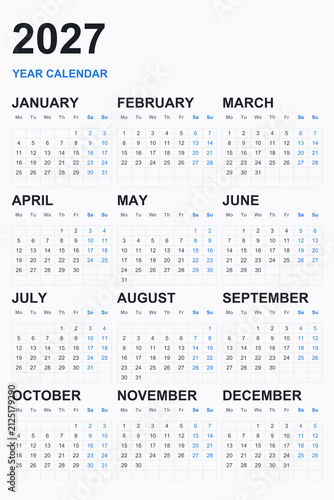 Canvas Print Monthly calendar layout for 2026 year