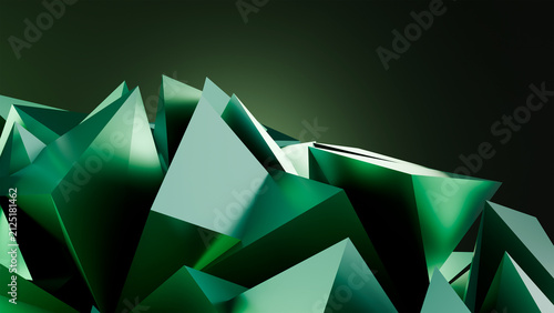 Obraz na płótnie Contemporary Green Geometric Background with Angular Structures and Deep Spatial Dimension