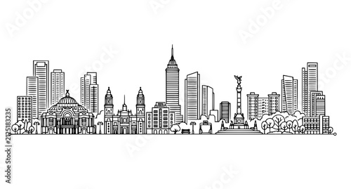 Canvas Print Modern Mexico City Urban Architecture Skyline Outline Vector