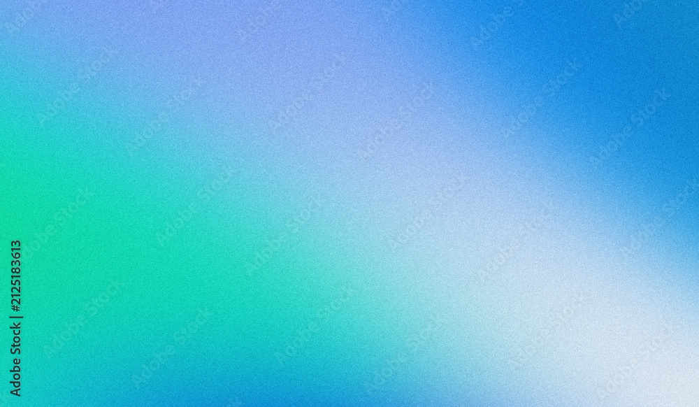 Fototapeta premium Vibrant Emerald Green, Sky Blue, Periwinkle, and Soft White Abstract Gradient Background Featuring Heavy Grainy Noise Texture with Smooth Light Blend
