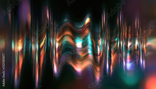 Abstract wavy lines of vibrant, shimmering light against a dark background