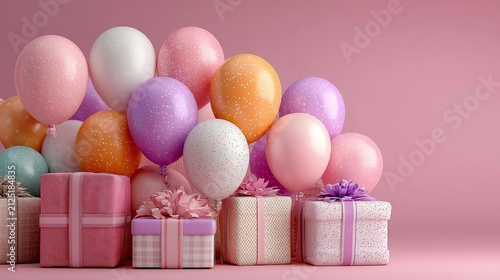Colorful balloons and beautifully wrapped gifts create a cheerful atmosphere for a festive celebration filled with joy and surprises