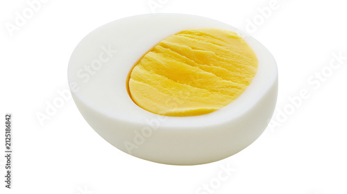 Half of a hard-boiled egg showing white albumen and yellow yolk, isolated on transparent background