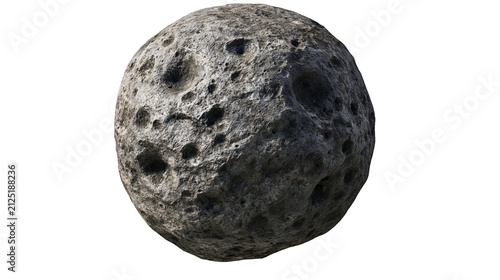 Cratered gray asteroid with rough texture, isolated on transparent background