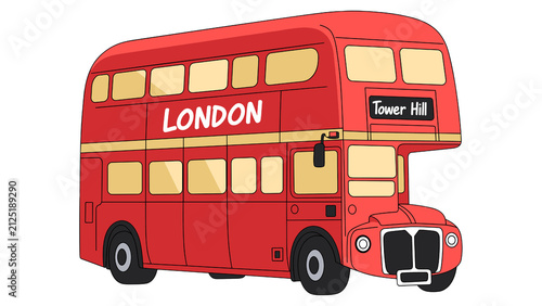 Foto Vector illustration of a classic red London double decker bus with Tower Hill si