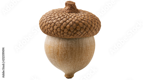 Detailed textured acorn with cap, isolated on transparent background