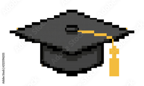 Pixel Art Graduation Cap with Yellow Tassel