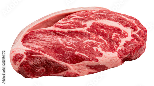 Принти на полотні Raw marbled beef steak with thick fat cap, isolated on transparent background