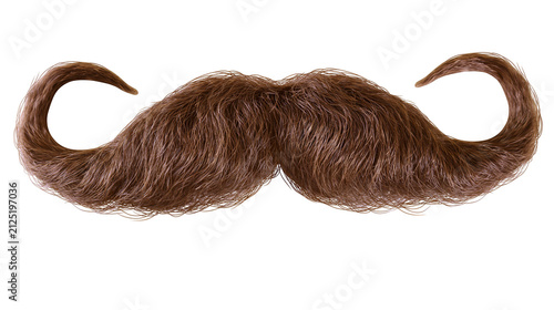Brown curly handlebar mustache realistic hair texture, isolated on transparent background