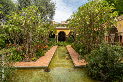 Spanish garden courtyard and reflecting pool at Villa Ephrussi de Rothschild, Saint-Jean-Cap-Ferrat, France