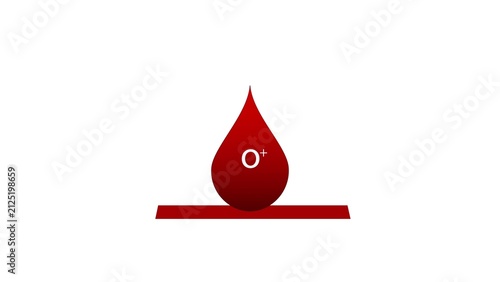 Blood drop icon with O positive type on white background.