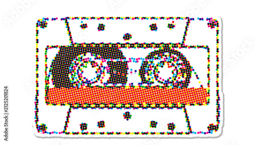 Close-up of a cassette tape with halftone dot printing effect
