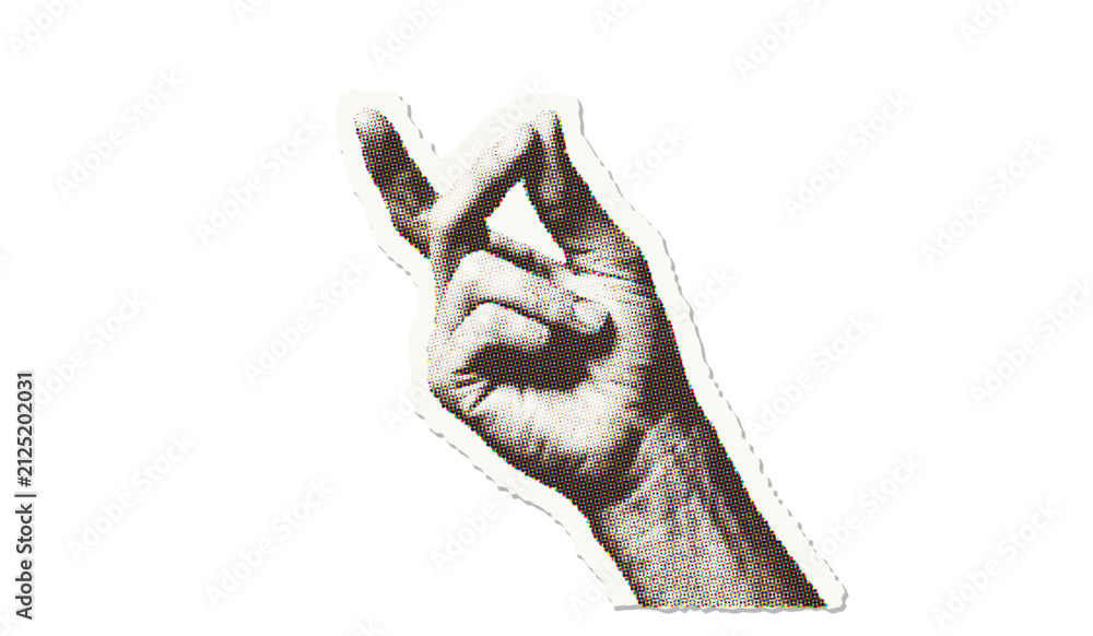 Obraz premium Halftone styled human hand forming a pinching gesture with thumb and i