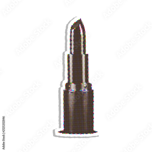 Lipstick silhouette composed of colorful halftone dots with shadow