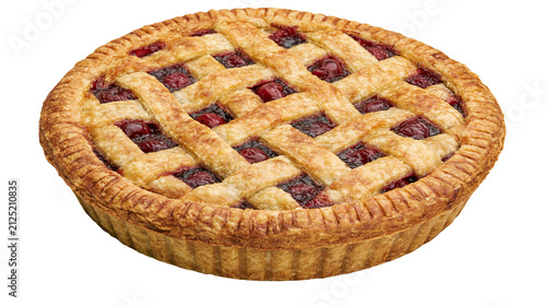 фотографія Golden brown cherry lattice pie with flaky crust, isolated on transparent backgr