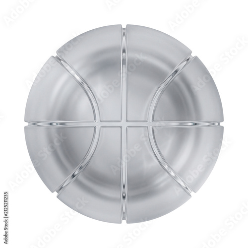 Shiny silver metallic basketball ball isolated on white background chrome sport equipment for championship awards and luxury athletics design