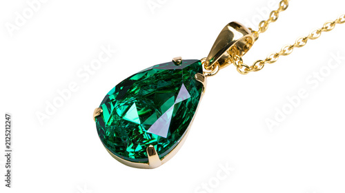 фотографія Teardrop emerald gemstone pendant with gold chain, isolated on transparent backg