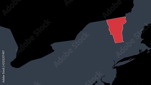 Vermont Zoomed In Red on US Election Map State Focus, Alpha Channel 4K