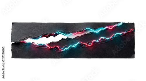 Glitch effect red and blue digital lines on a dark black textured background representing data transmission and technological signal disturbance