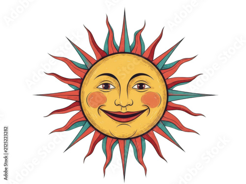 Smiling happy sun with face and rays illustration