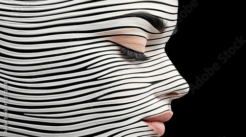 Abstract Woman Portrait Black and White Lines Texture Profile