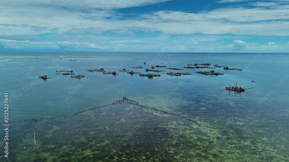 Obraz premium Fish farm with cages for fish and shrimp