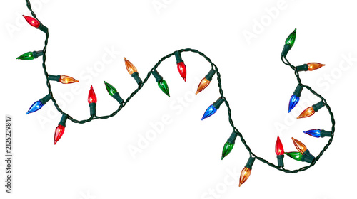 Colorful Christmas lights string festive decoration, isolated on transparent background