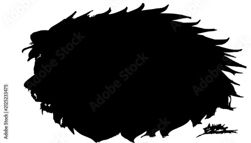 Lion heads set with six bold black and white vector illustrations featuring varied expressions and angles with intricate mane details and plain white background
