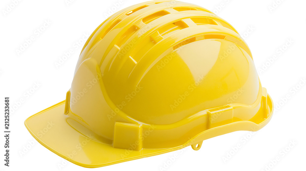 Fototapeta premium Bright yellow vented hard hat, safety equipment isolated on transparent background