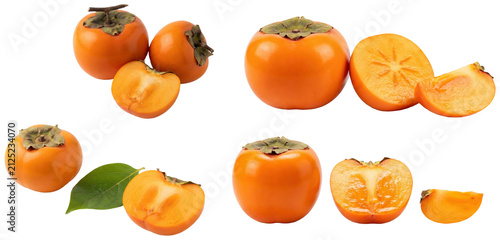 Cuadro en lienzo A studio collection of assorted persimmon varieties shown whole and cut to reveal their orange flesh, shapes, and colors